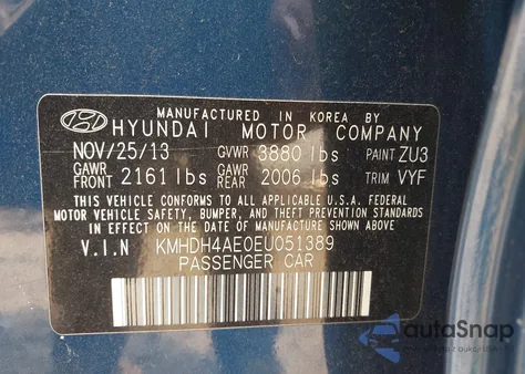 2014 Hyundai Elantra Se из США, поврежденный, VIN KMHDH4AE0EU051389